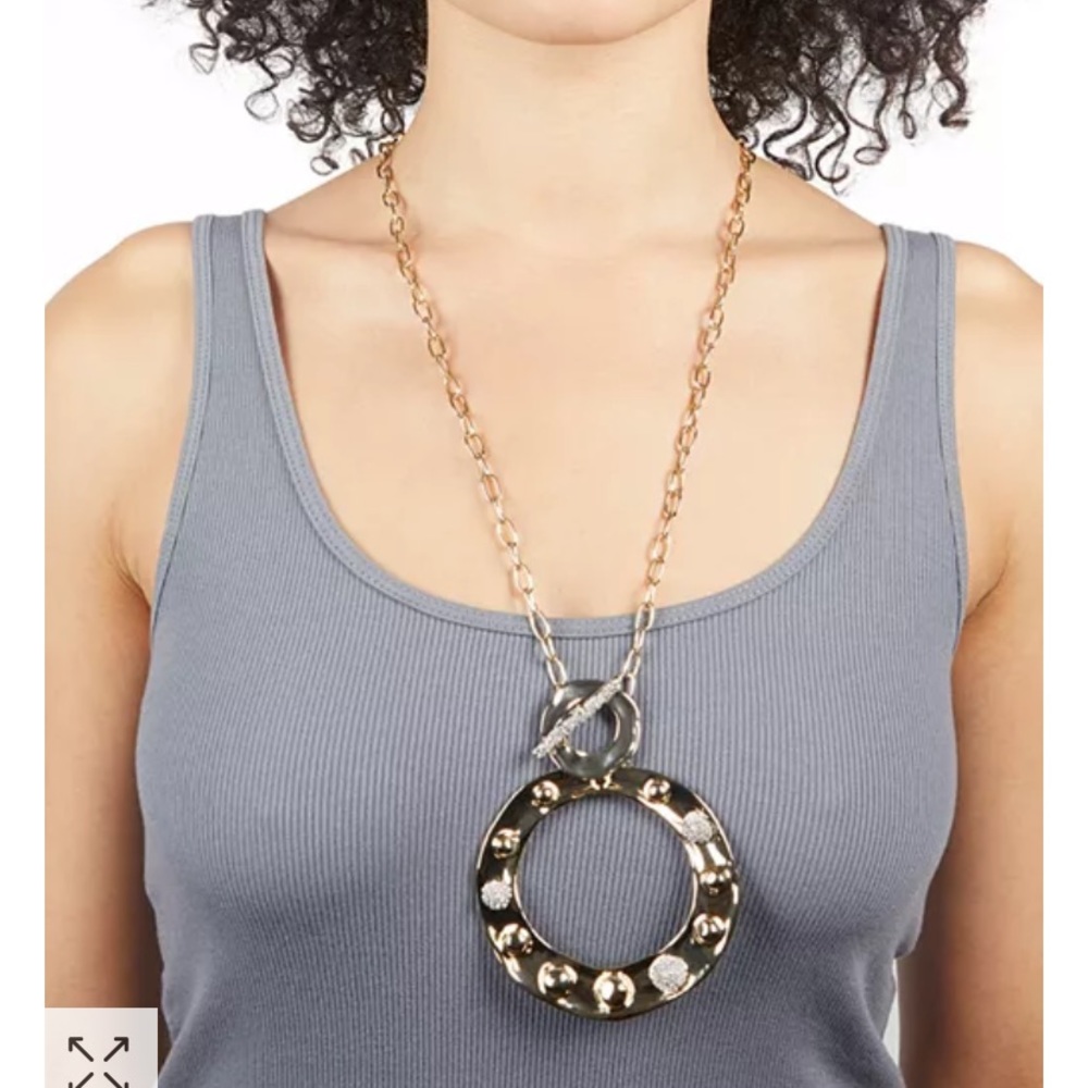 Alexis Bittar Large Gold Molten Repoussé & Crystal Dot Pendant Necklace - Picture 2 of 15
